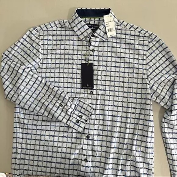 Society of Threads Men's Regular Fit Non Iron Button Down Shirt White/Blue L - Picture 1 of 9